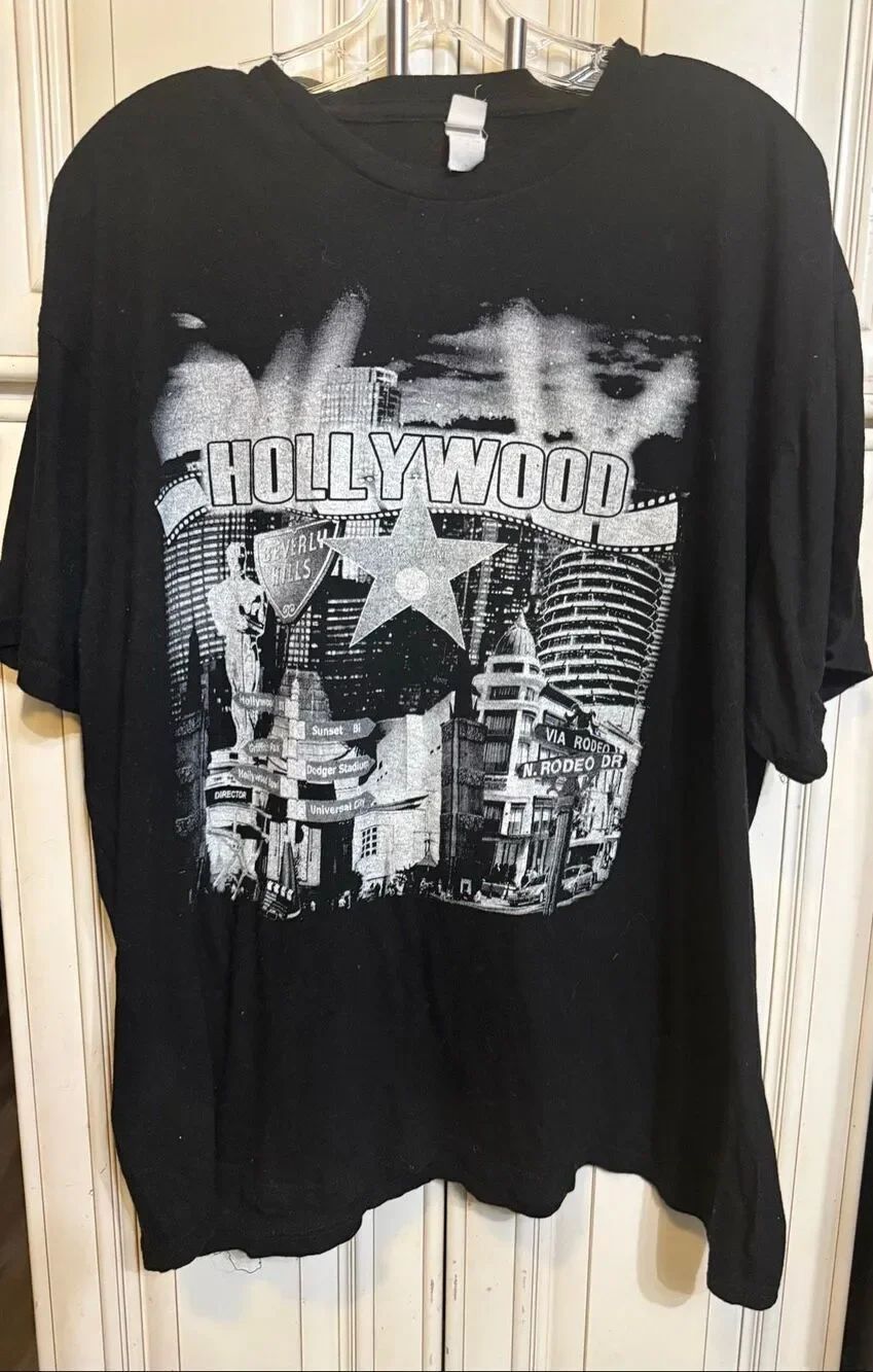 Vintage Tultex Men's Hollywood Los Angeles Graphic Tourist T-Shirt Black Size XL